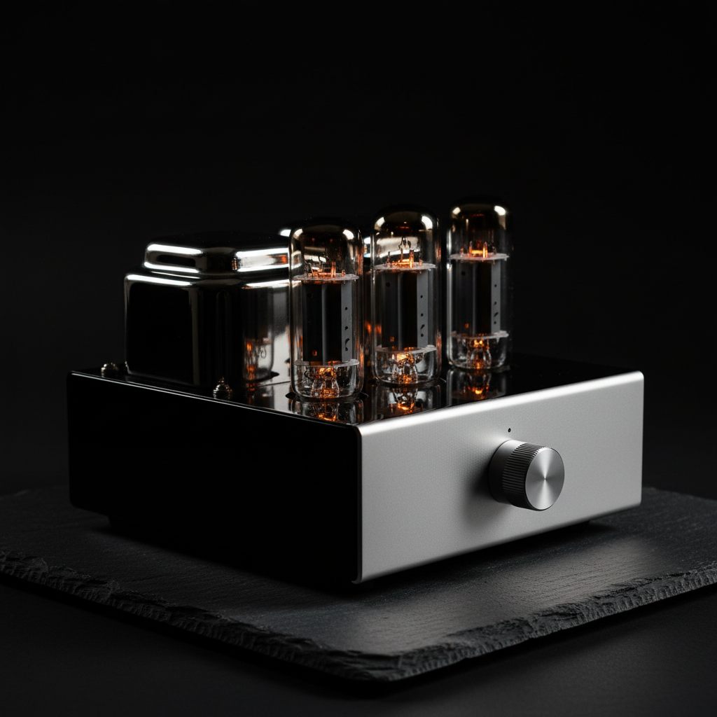 Vacuum tube amplifier glowing in the dark