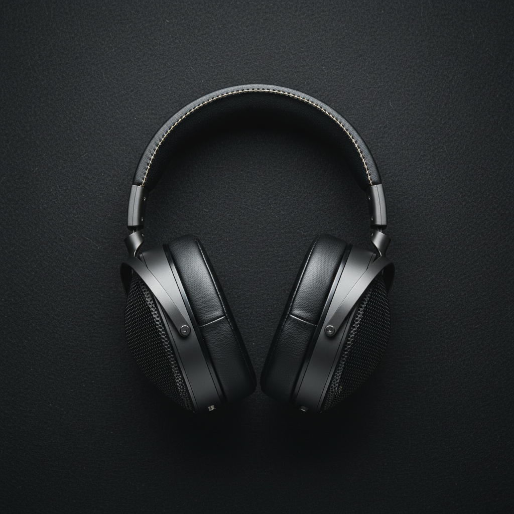 Closed-back studio headphones on a dark surface