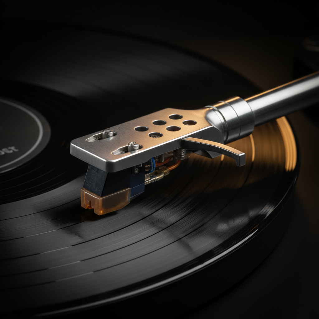 Tonearm and cartridge tracking a vinyl record